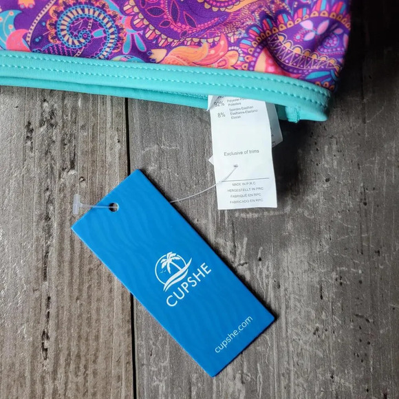 NWT Cupshe Boho Paisley V-Neck Triangle Bikini Top Purple Teal Pink Size Large - Picture 10 of 15